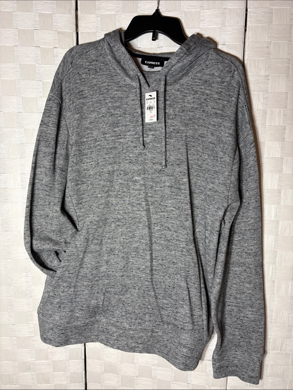Express Men's Heather Gray Zip-Up Hooded Sweater